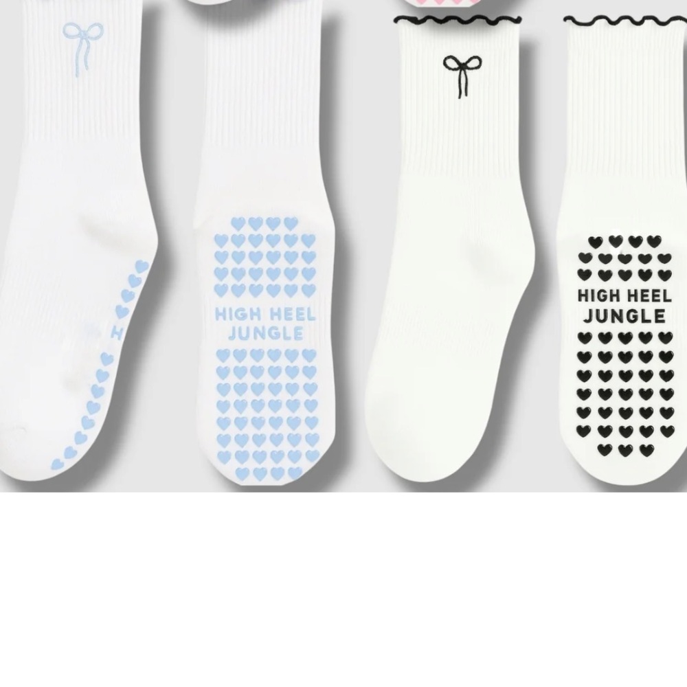 (2) HIGH HEEL JUNGLE Bowtiful Lettuce Edge Grip Crew Socks